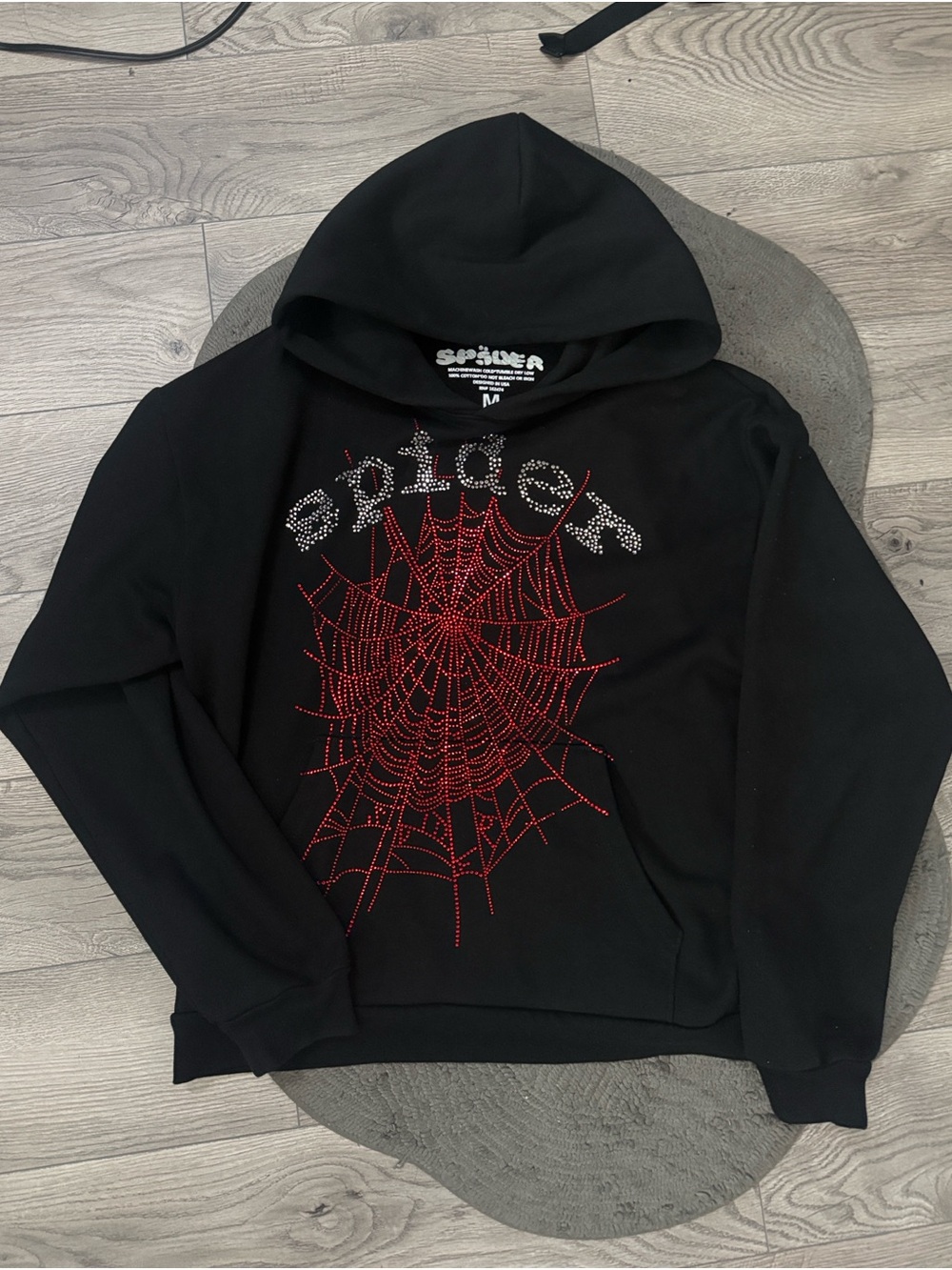 Spider hoodie Web Rinestone Graphic Black Hoodie
